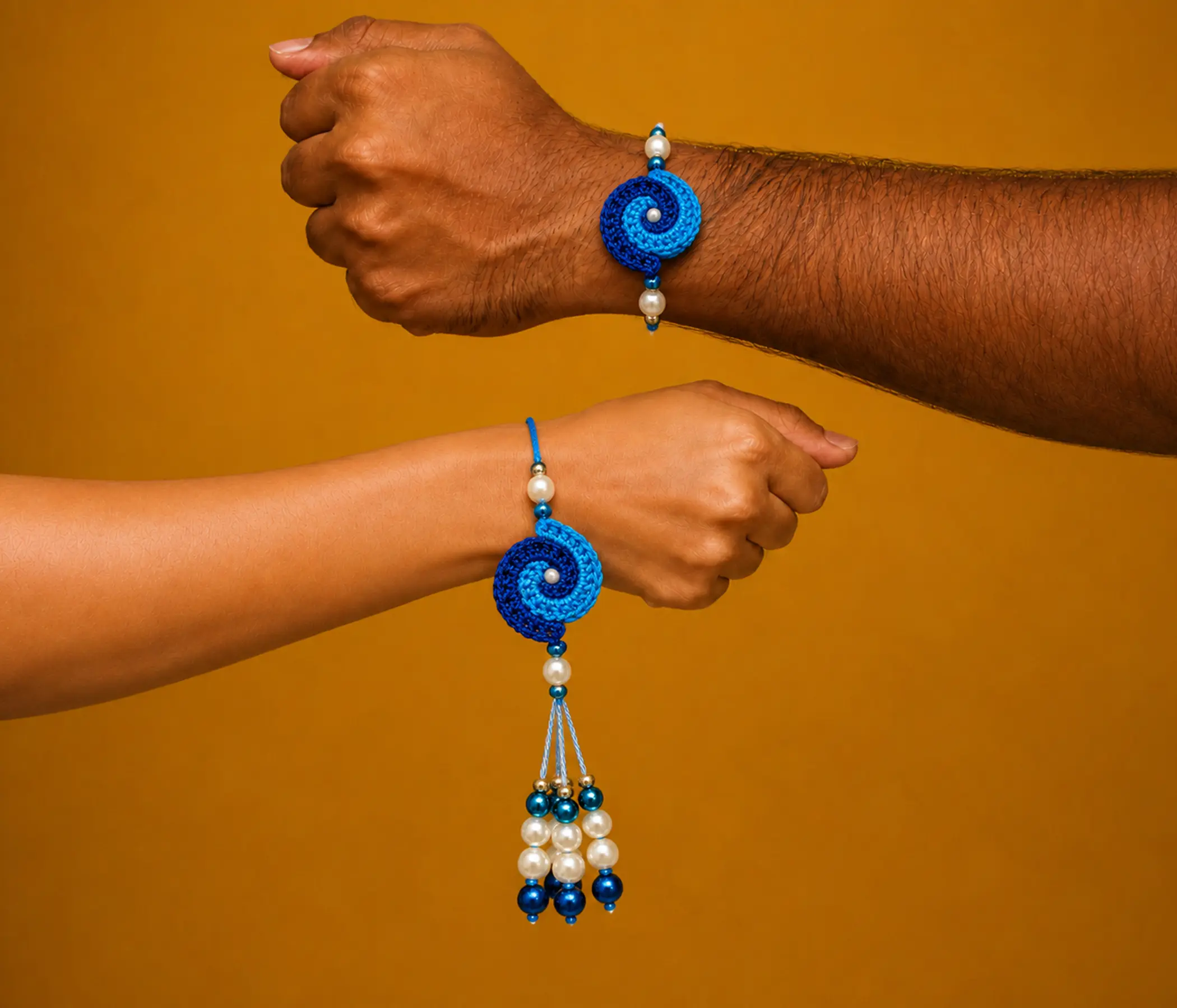 Handmade Spiral Crochet Bhai Bhabhi Rakhi Set for Raksha Bandhan